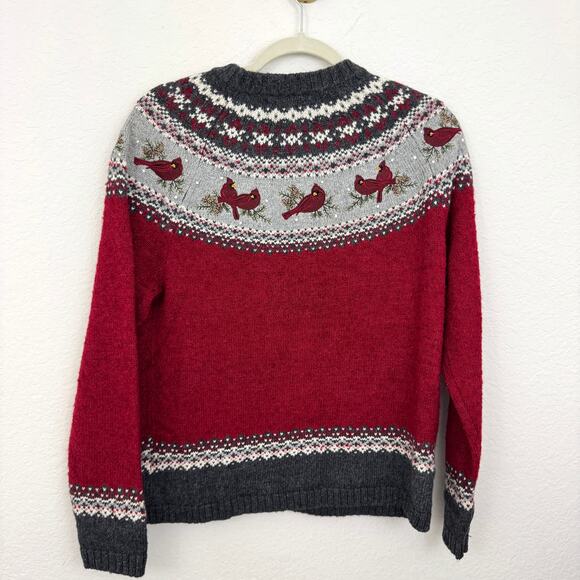 Croft & Barrow Women Cardigan Sweater Size S Cardinal Bird Embroider Holiday Red - Picture 3 of 8